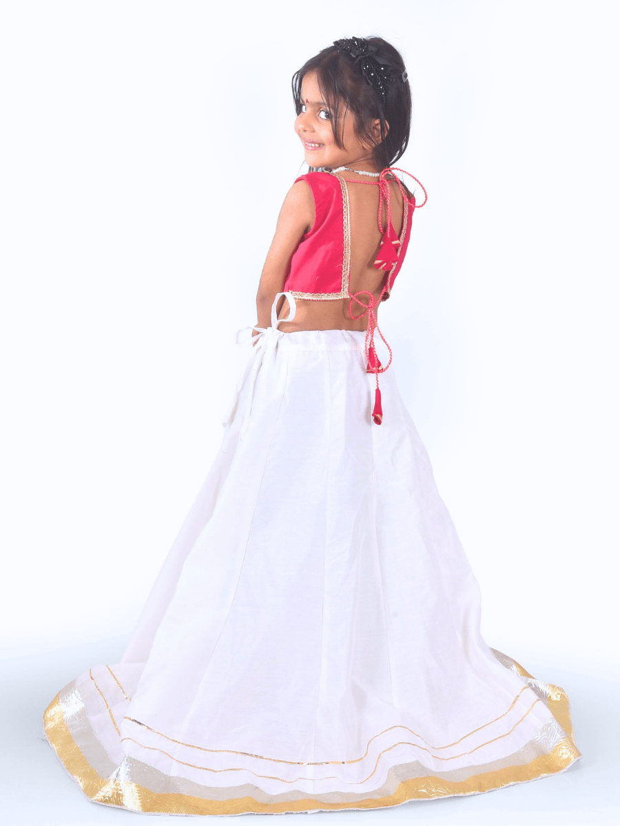 Red & Yellow Embroidered Kids Lehenga Choli Set