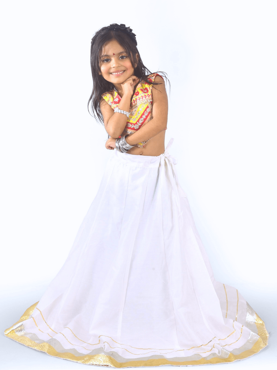 Red & Yellow Embroidered Kids Lehenga Choli Set