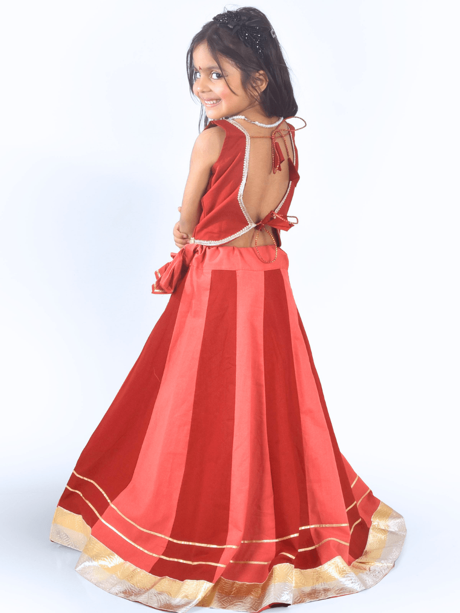 Rust Red & Coral Embroidered Lehenga Choli Set
