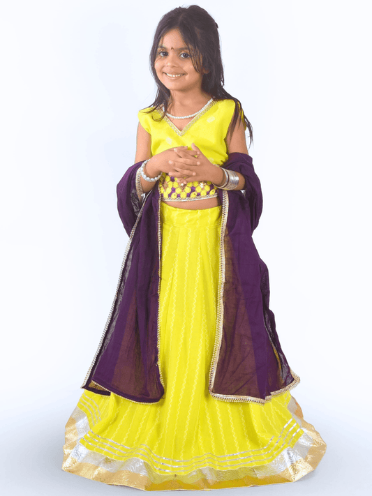 Sunshine Yellow & Purple Embroidered Lehenga Choli Set