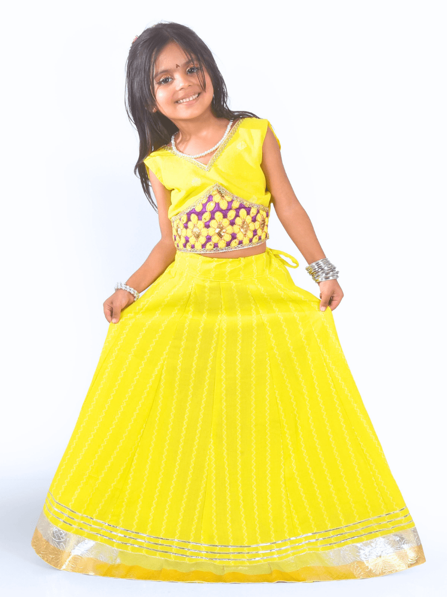 Sunshine Yellow & Purple Embroidered Lehenga Choli Set
