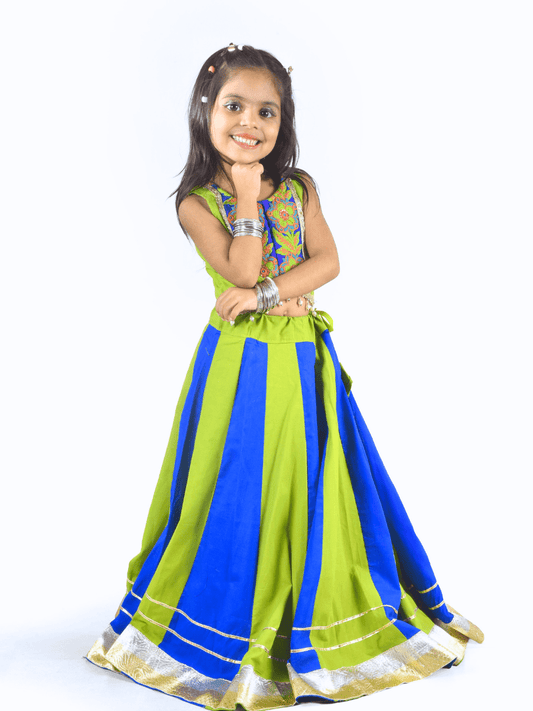 Lime Green & Royal Blue Embroidered Lehenga Choli