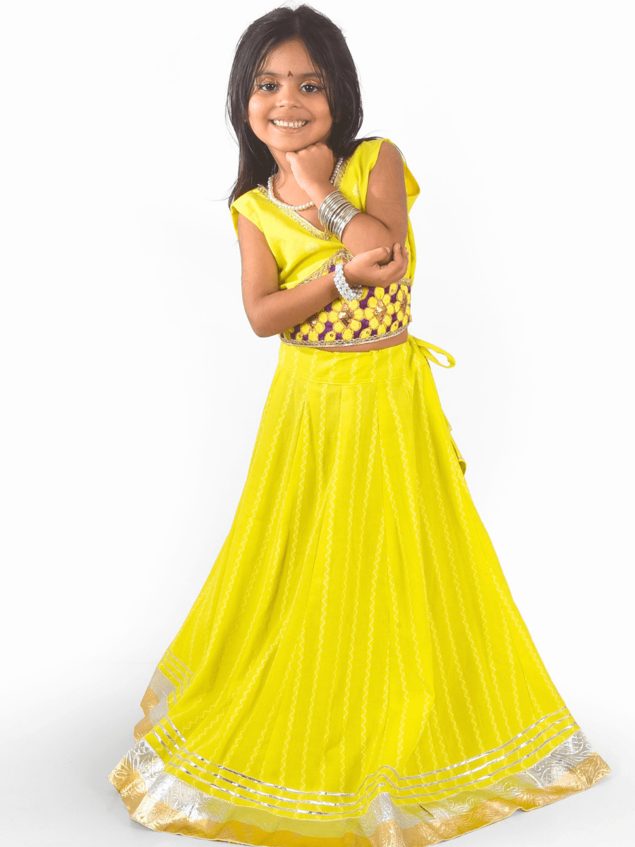 Sunshine Yellow & Purple Embroidered Lehenga Choli Set