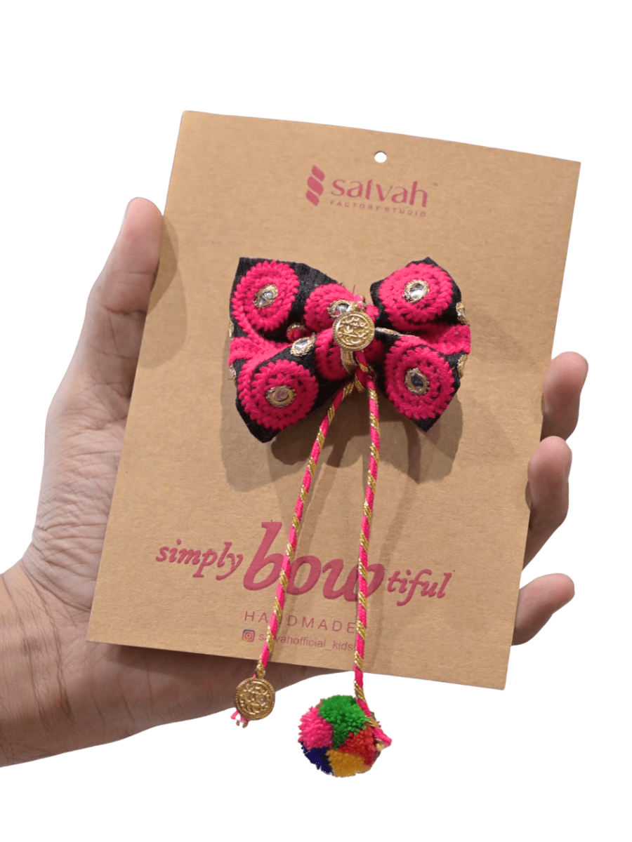 Pink & Black Handcrafted Ethnic Hair Bow