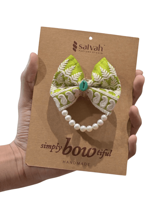 Lime Green Embroidered Hair Bow