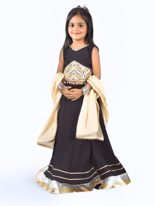 Black & Gold Embroidered Partywear Lehenga Choli Set