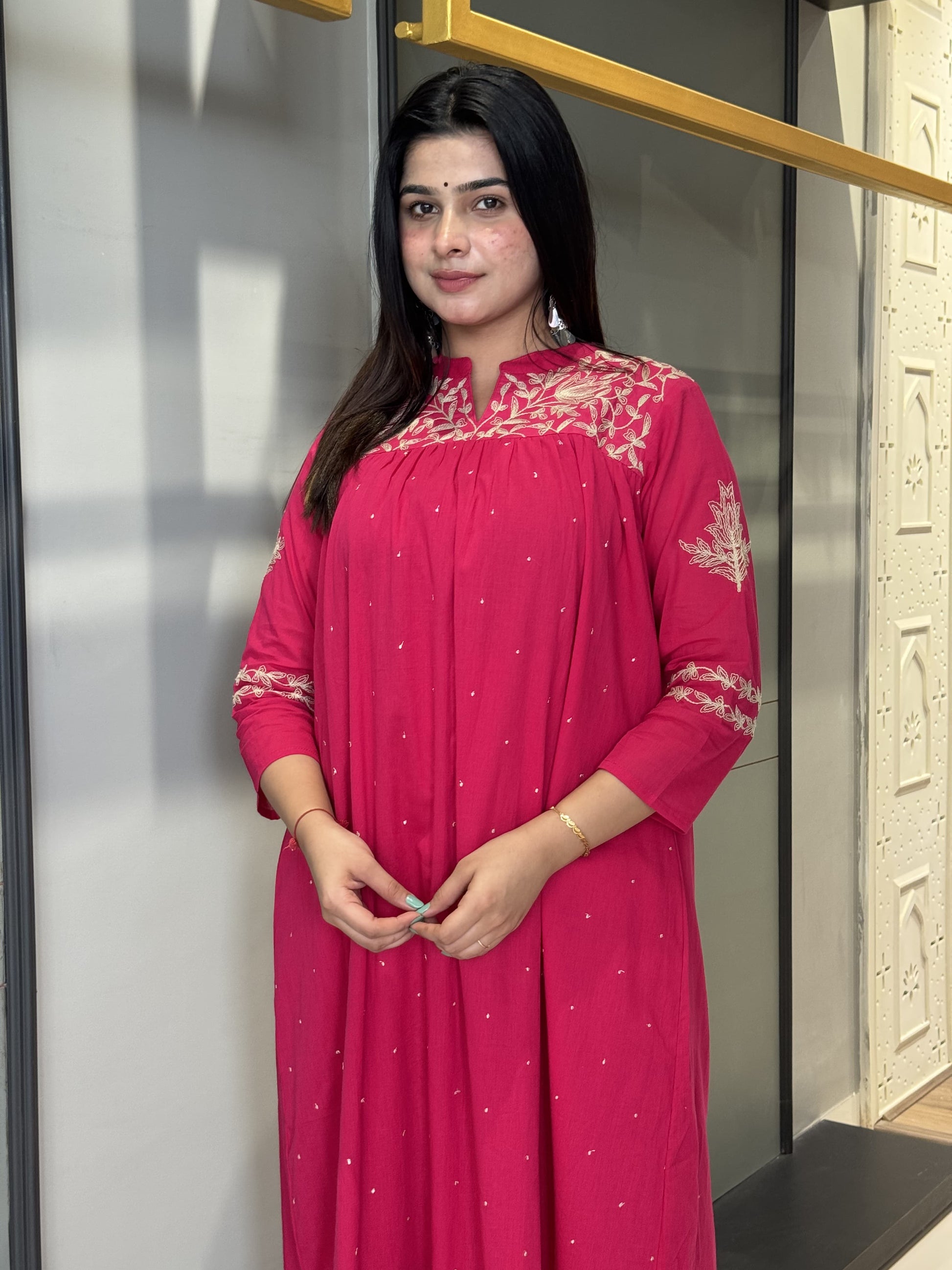 Fuchsia Pink Embroidered Kurta