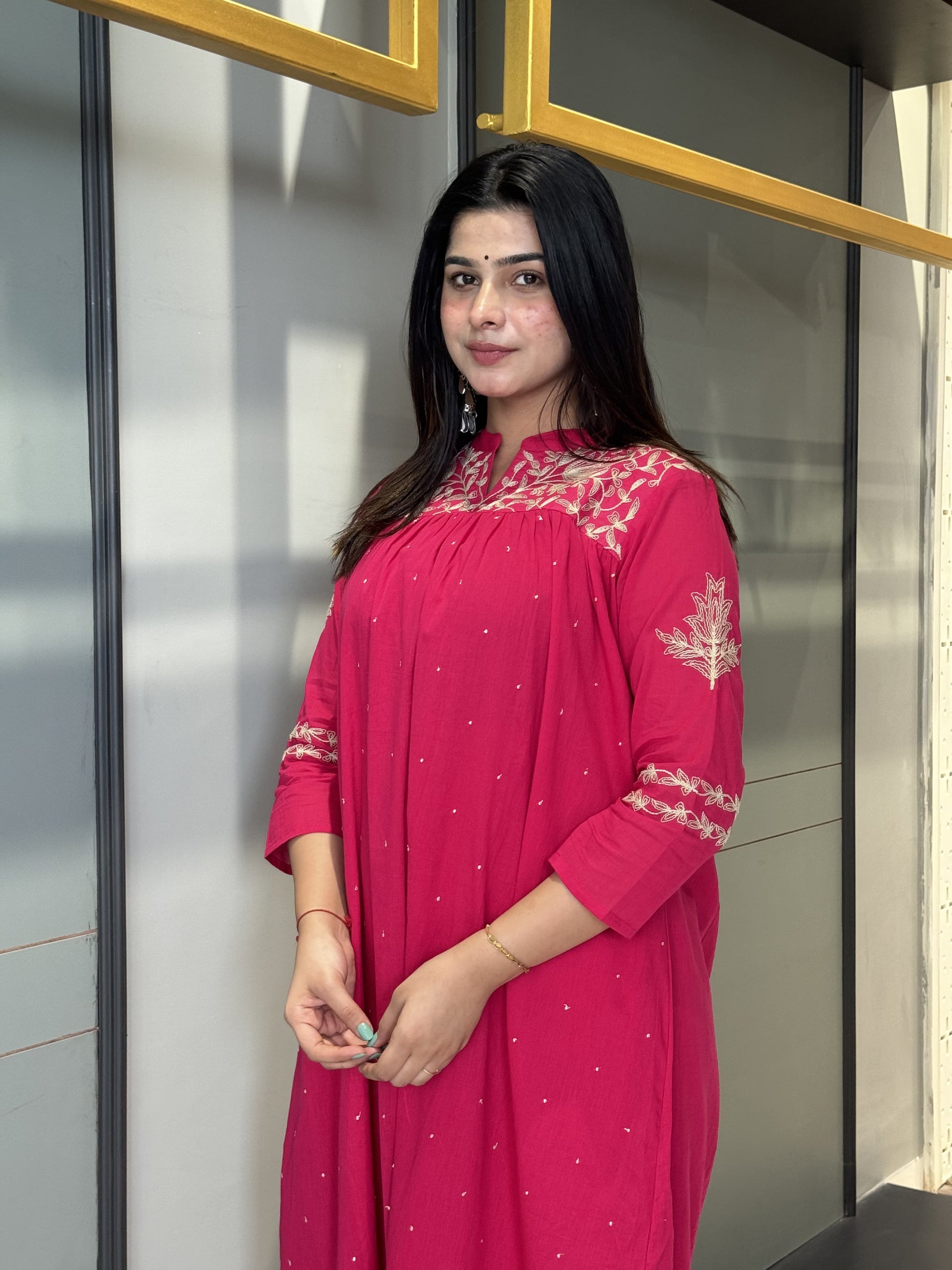 Fuchsia Pink Embroidered Kurta