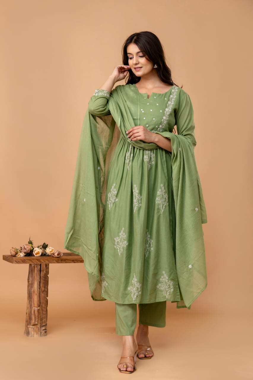Elegant Olive Green Anarkali Kurta Set