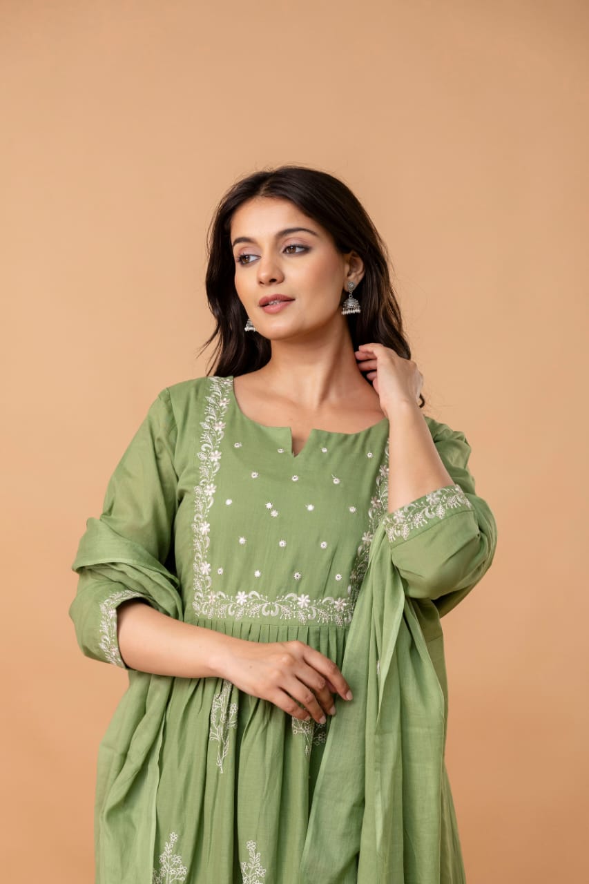 Elegant Olive Green Anarkali Kurta Set