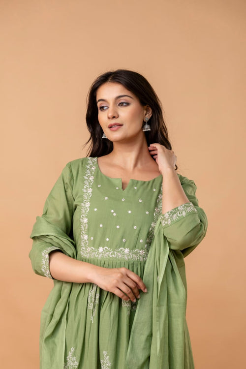 Elegant Olive Green Anarkali Kurta Set