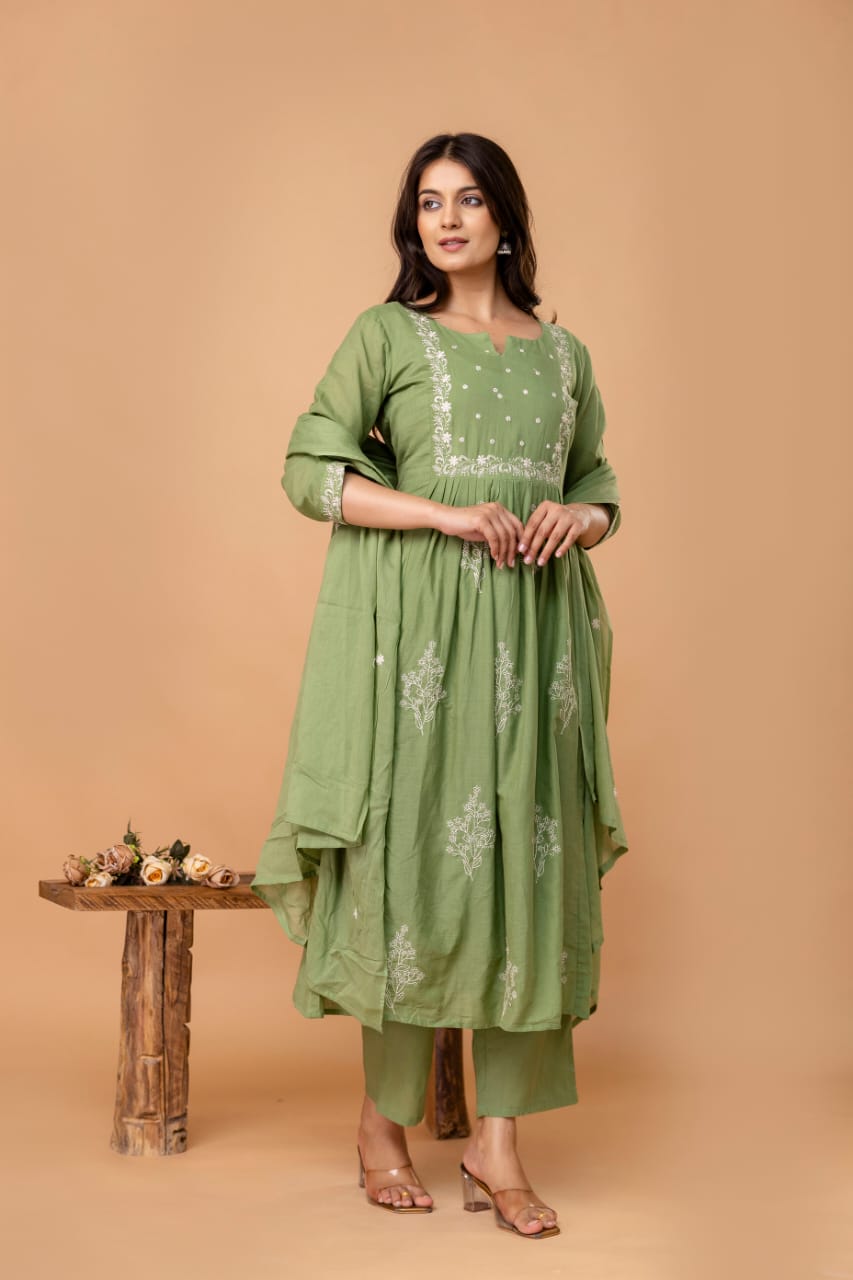 Elegant Olive Green Anarkali Kurta Set