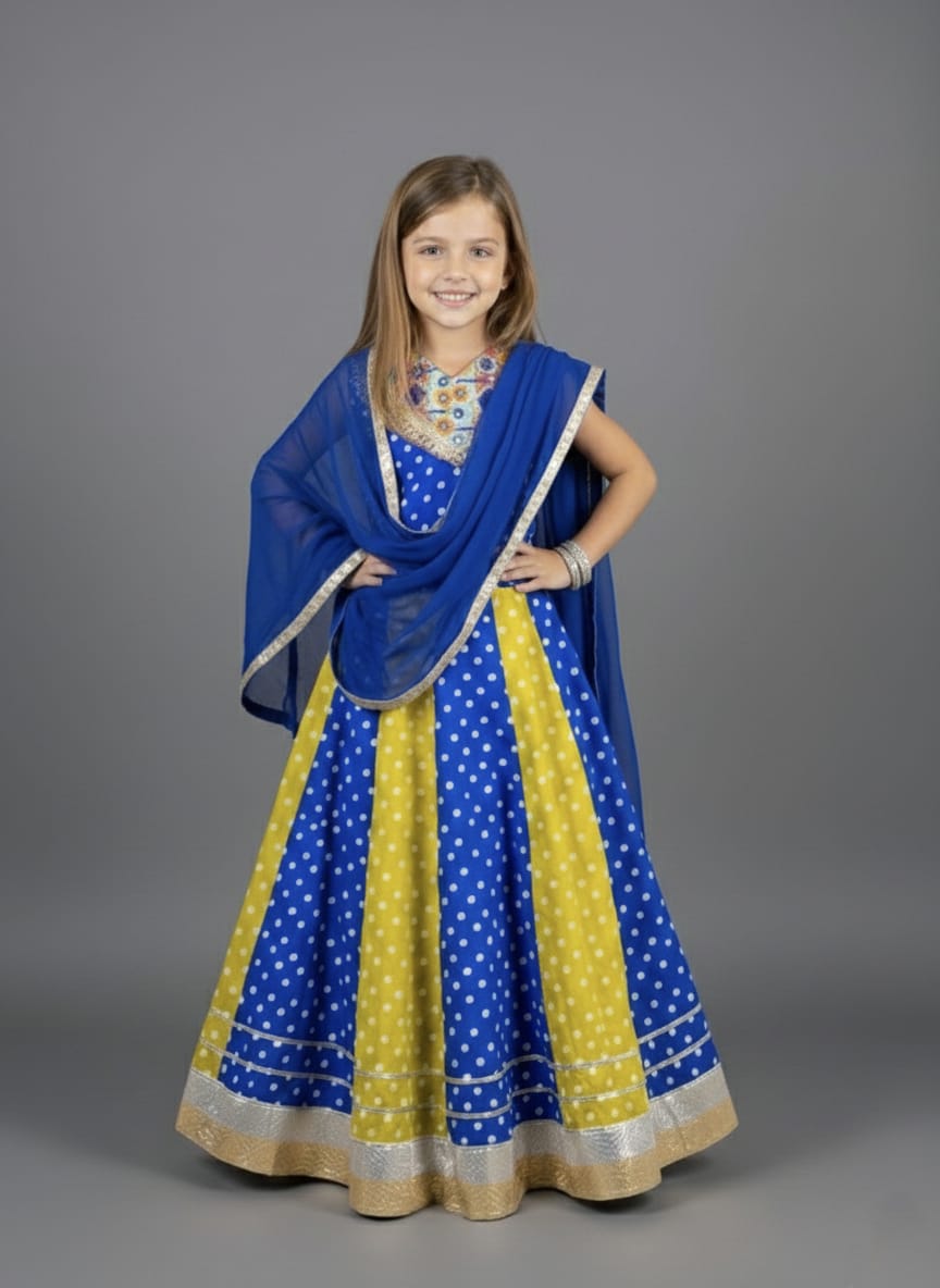 Blue & Yellow Bandhani Lehenga Choli