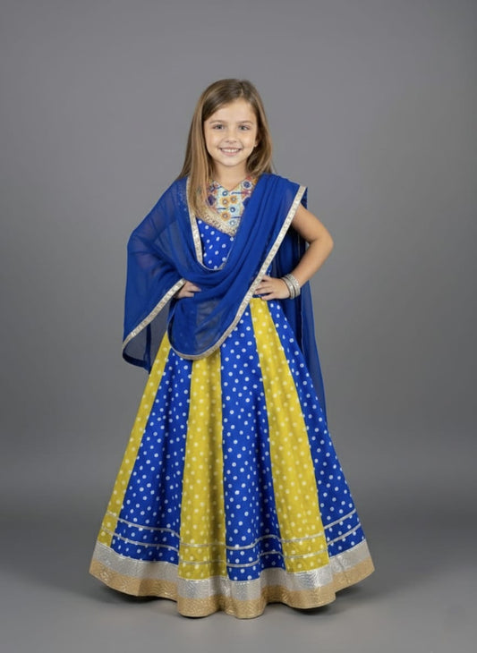 Blue & Yellow Bandhani Lehenga Choli