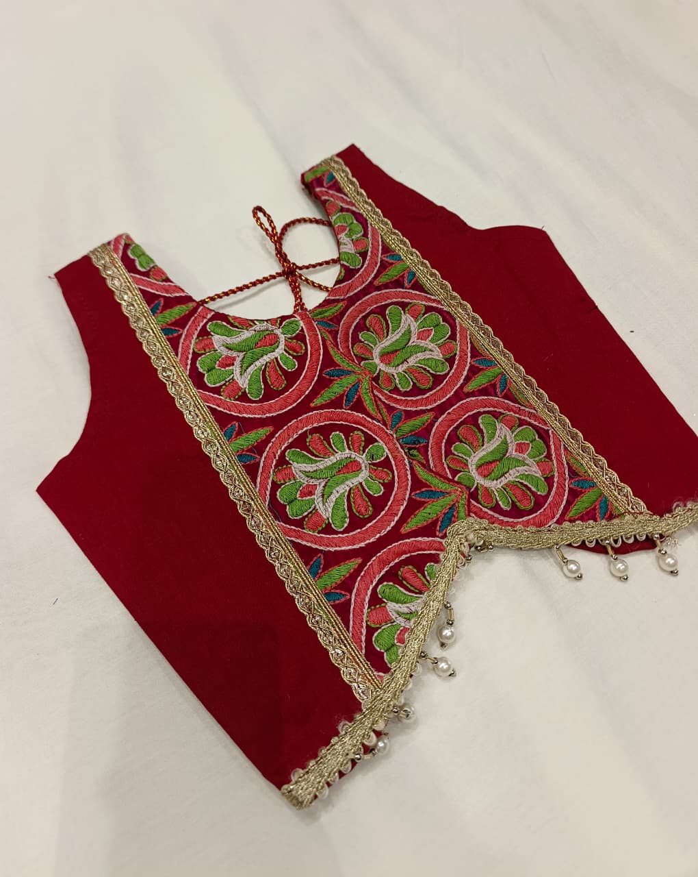 Rust Red & Coral Embroidered Lehenga Choli Set