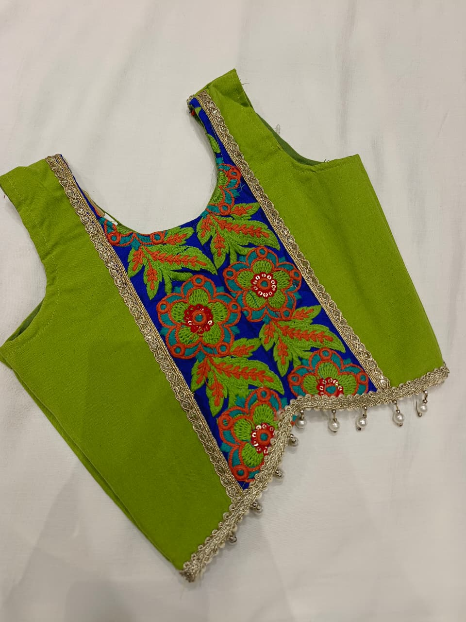 Lime Green & Royal Blue Embroidered Lehenga Choli