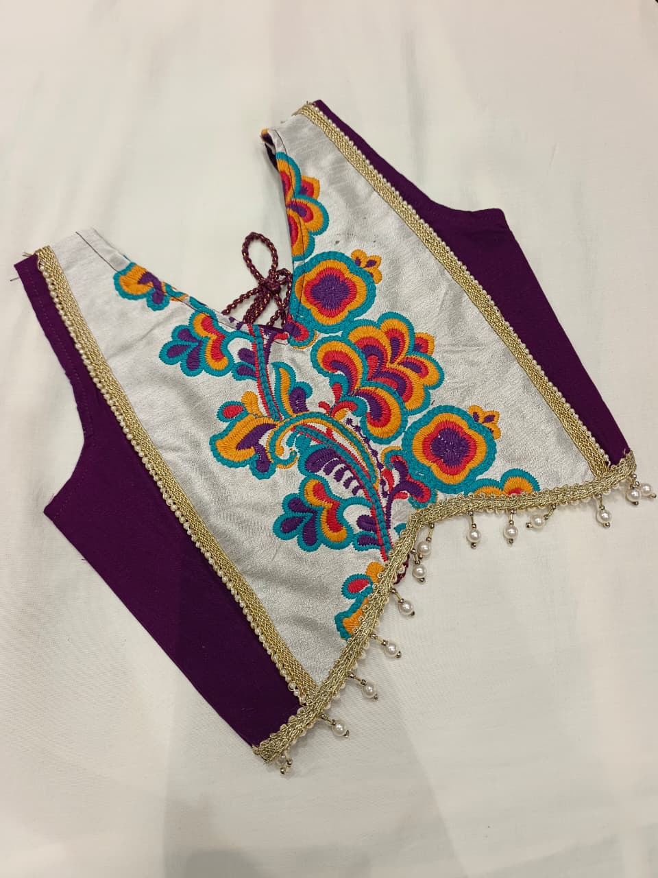 Purple & Cream Embroidered Lehenga Choli Set