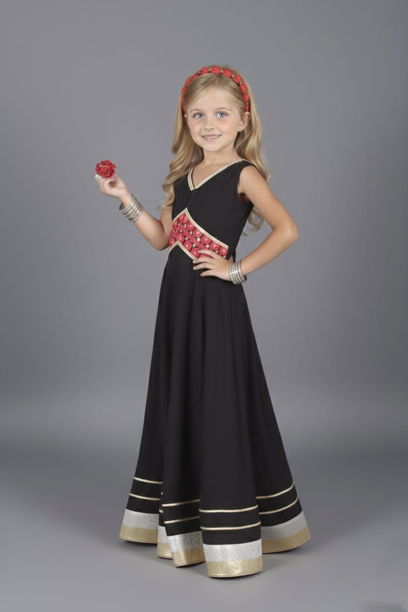 Black & Pink Embroidered Lehenga Choli Set