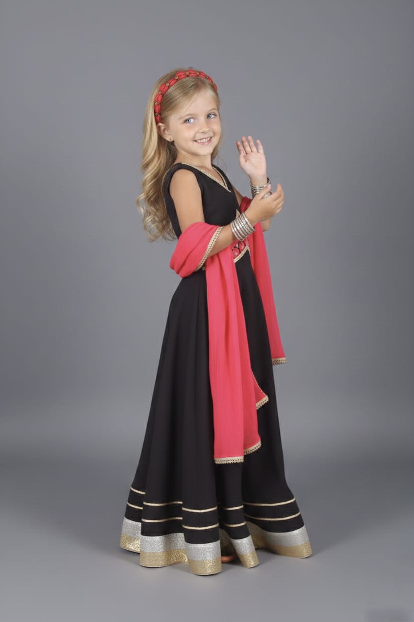 Black & Pink Embroidered Lehenga Choli Set