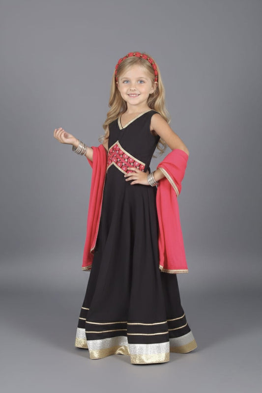 Black & Pink Embroidered Lehenga Choli Set