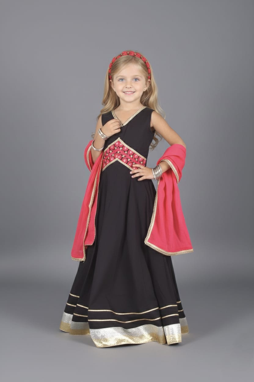 Black & Pink Embroidered Lehenga Choli Set