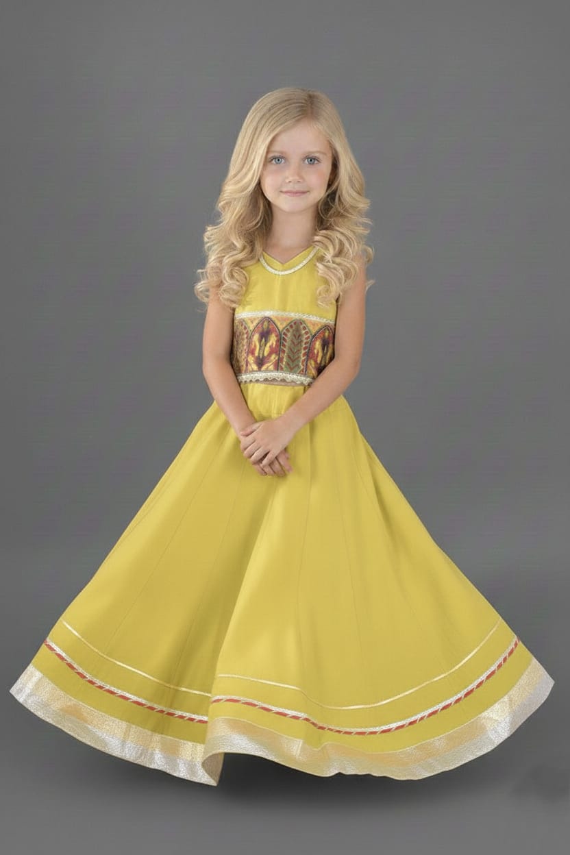 Yellow & Orange Embroidered Work Lehenga Choli Set