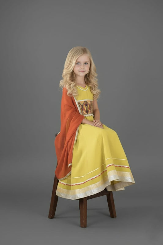 Yellow & Orange Embroidered Work Lehenga Choli Set