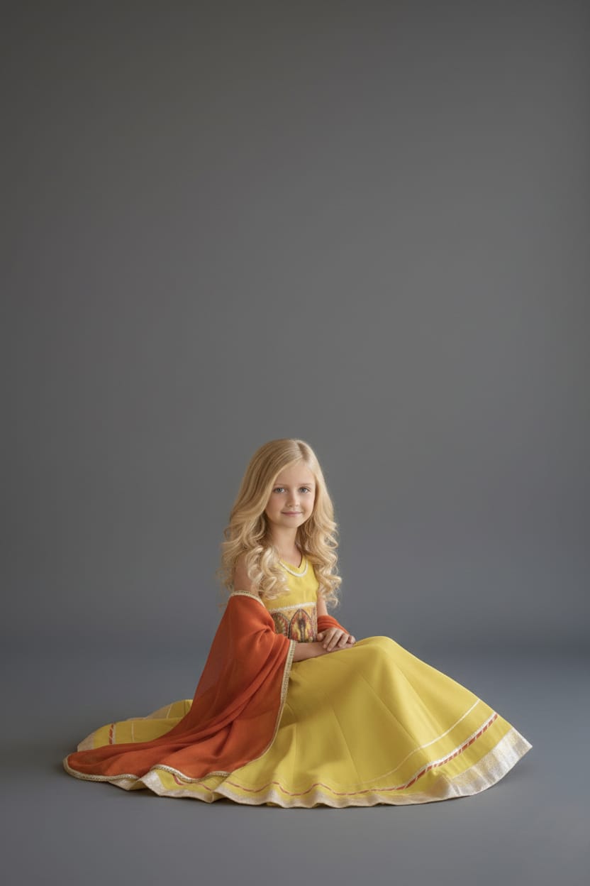 Yellow & Orange Embroidered Work Lehenga Choli Set