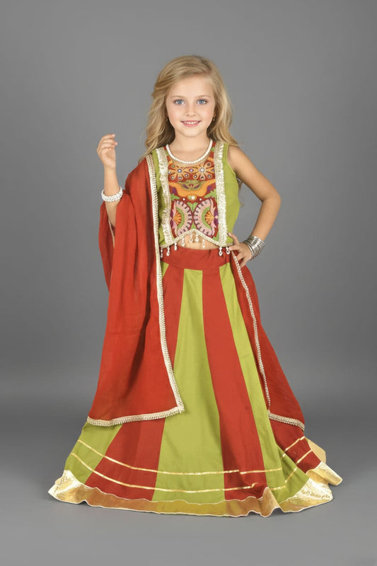 Green & Red Embroidered Lehenga Choli Set