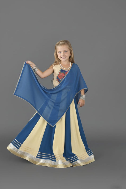 Blue & Cream Embroidered Work Lehenga Choli Set