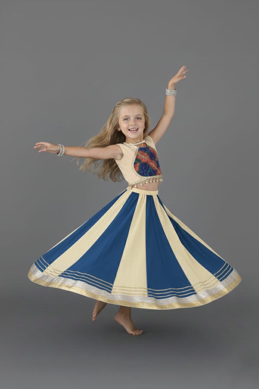 Blue & Cream Embroidered Work Lehenga Choli Set