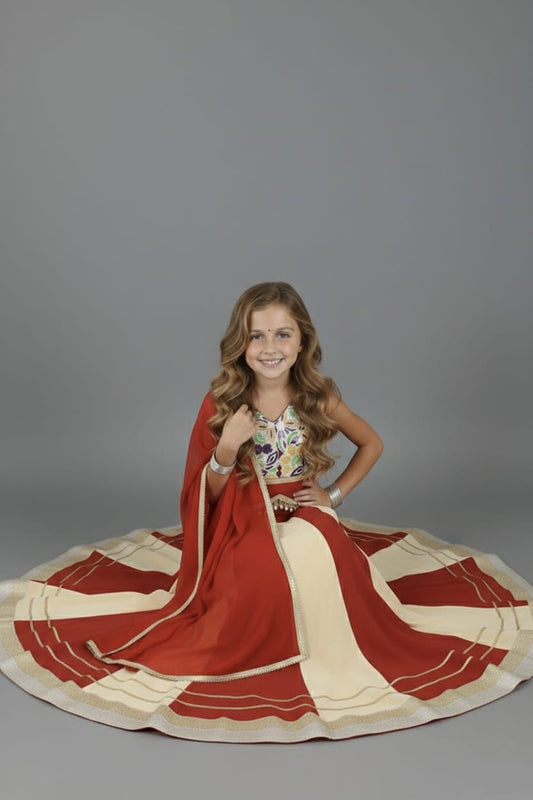 Maroon & Cream Embroidered Lehenga Choli Set