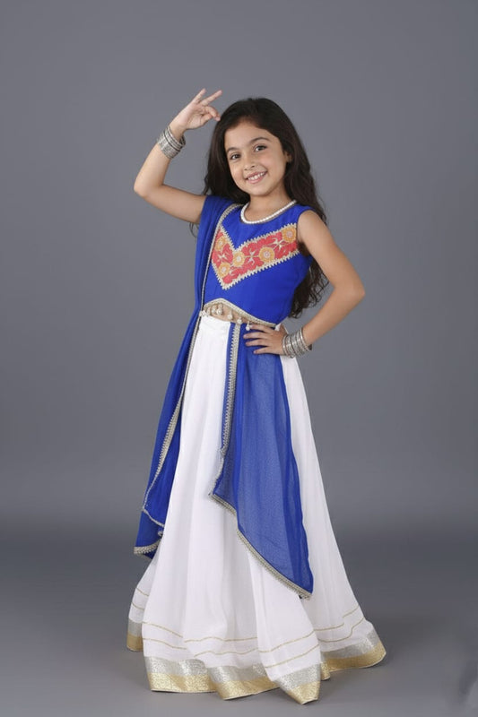 Royal Blue & White Embroidered Lehenga Choli Set
