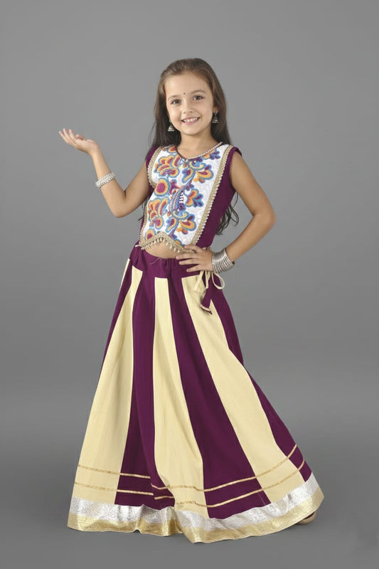 Purple & Cream Embroidered Lehenga Choli Set