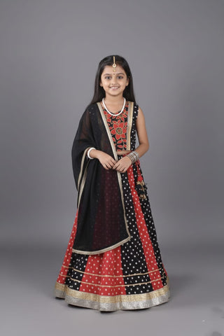 Black & Red Floral Embroidered Lehenga Choli Set