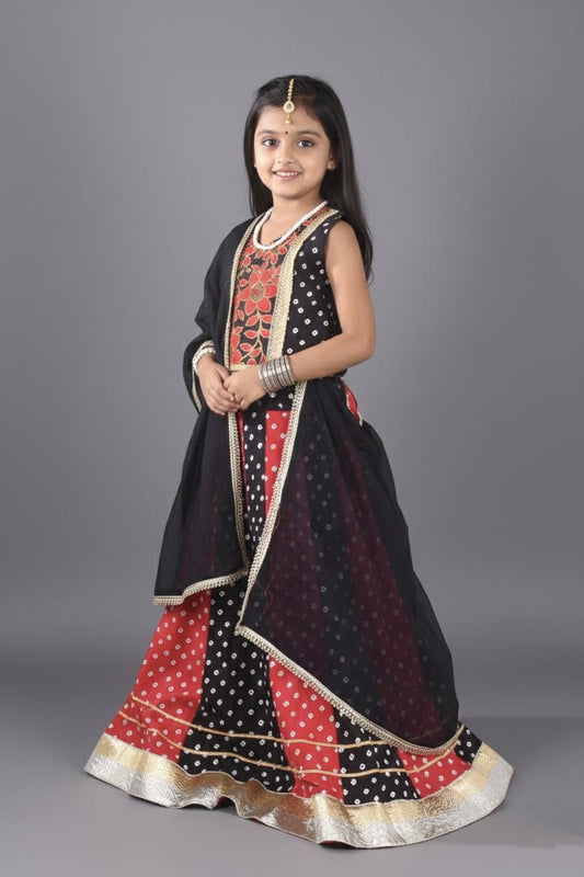 Black & Red Floral Embroidered Lehenga Choli Set