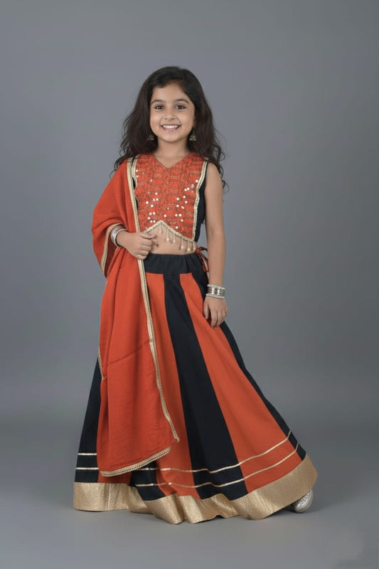 Orange & Black Lehenga Choli Set