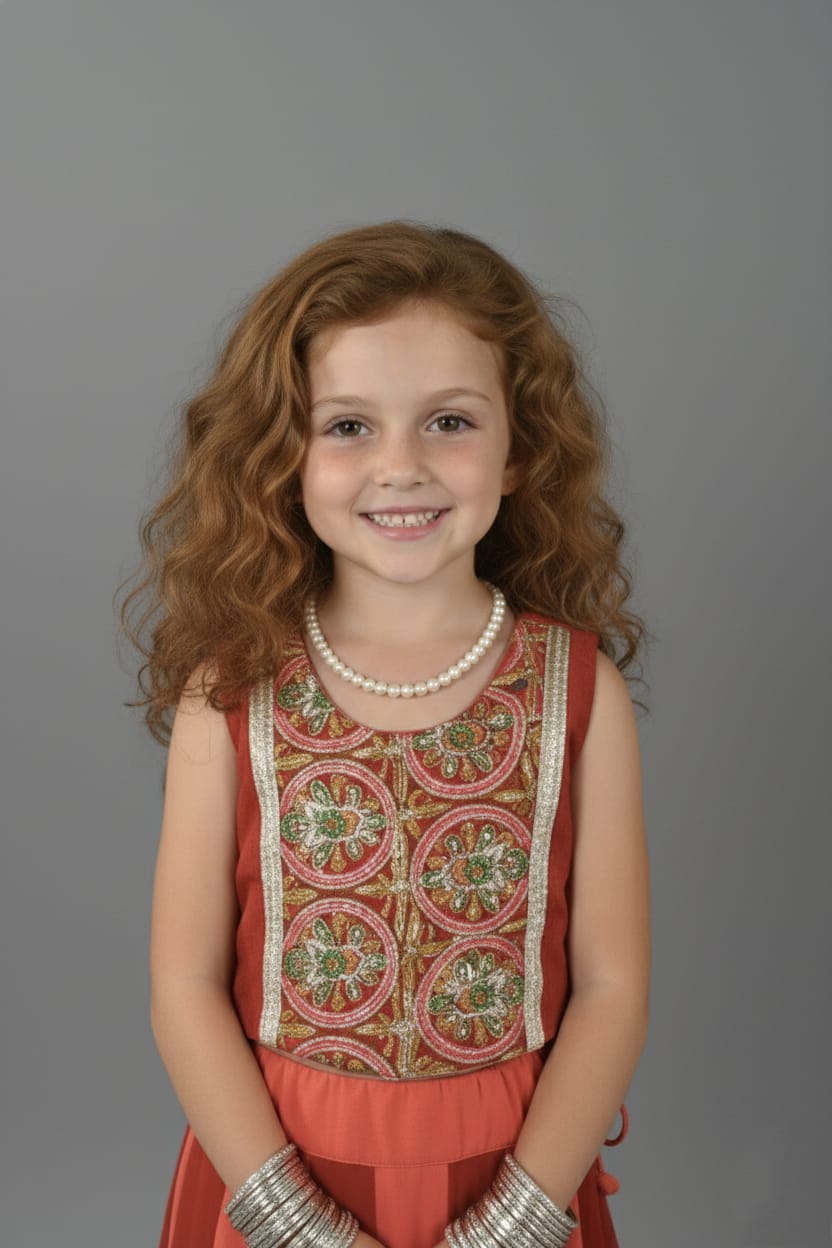 Rust Red & Coral Embroidered Lehenga Choli Set