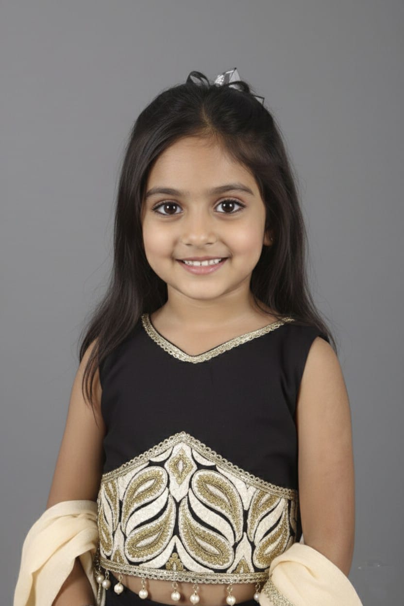 Black & Gold Embroidered Partywear Lehenga Choli Set