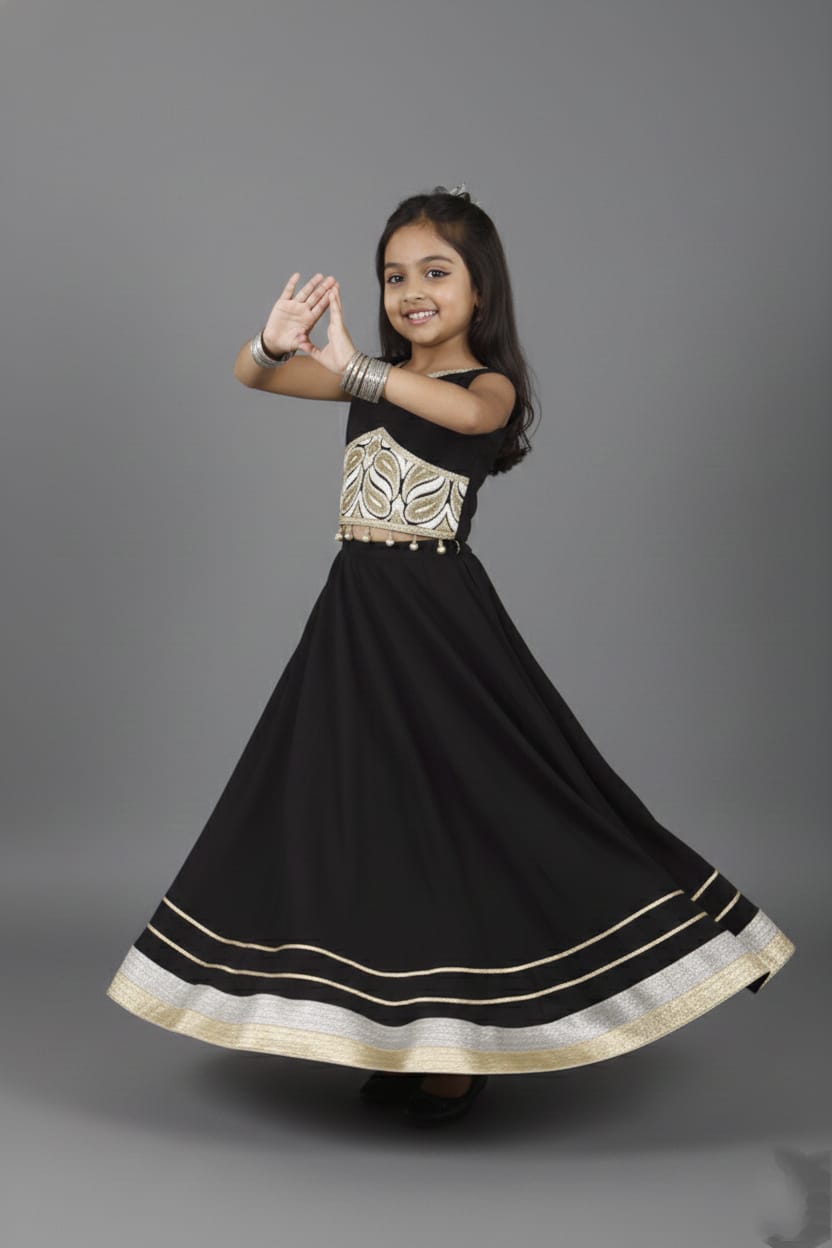 Black & Gold Embroidered Partywear Lehenga Choli Set