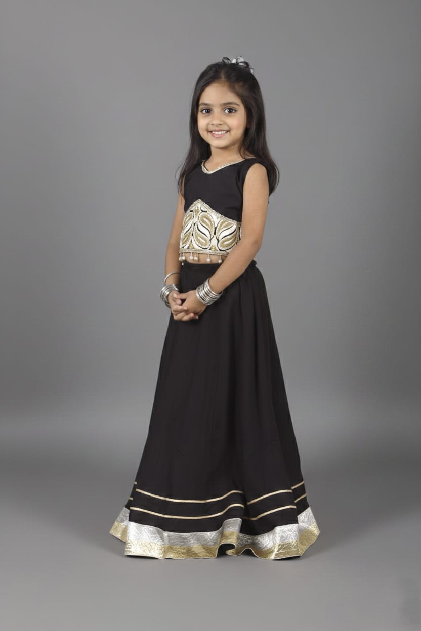 Black & Gold Embroidered Partywear Lehenga Choli Set