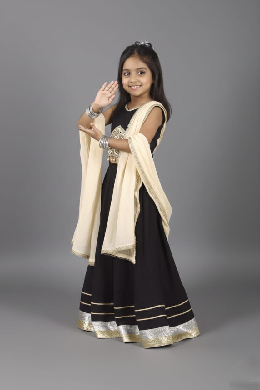 Black & Gold Embroidered Partywear Lehenga Choli Set