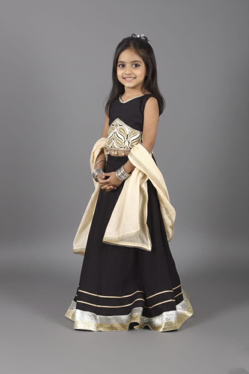 Black & Gold Embroidered Partywear Lehenga Choli Set