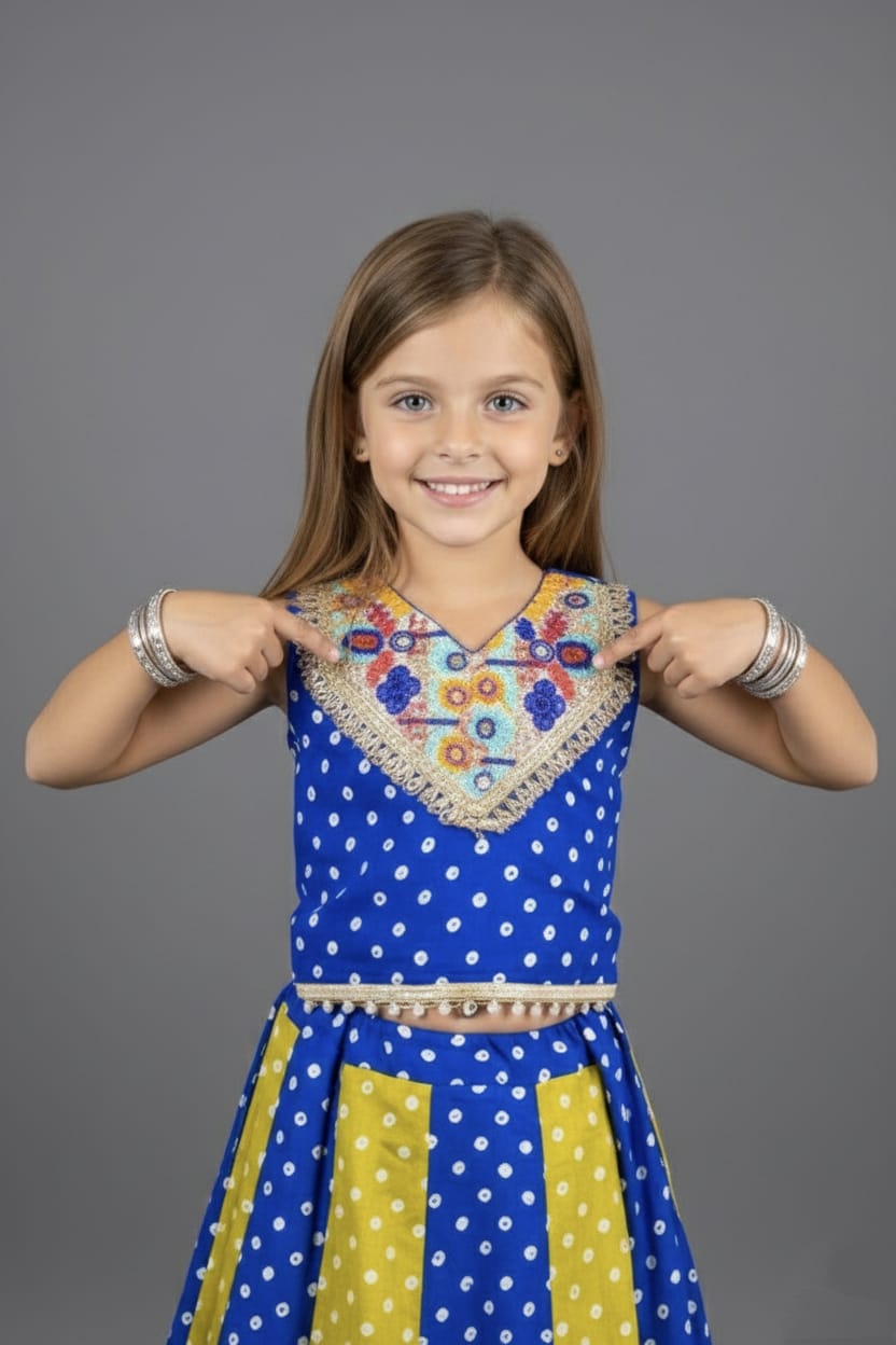 Blue & Yellow Bandhani Lehenga Choli