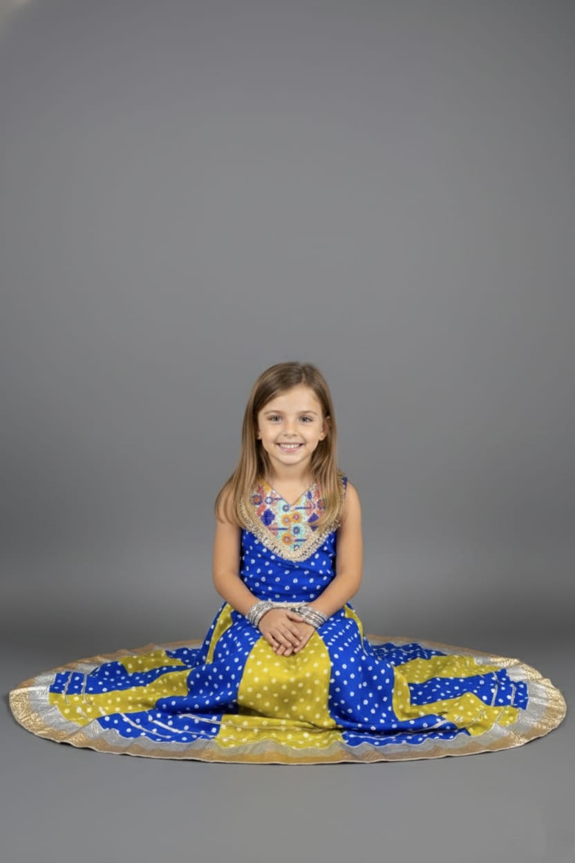 Blue & Yellow Bandhani Lehenga Choli