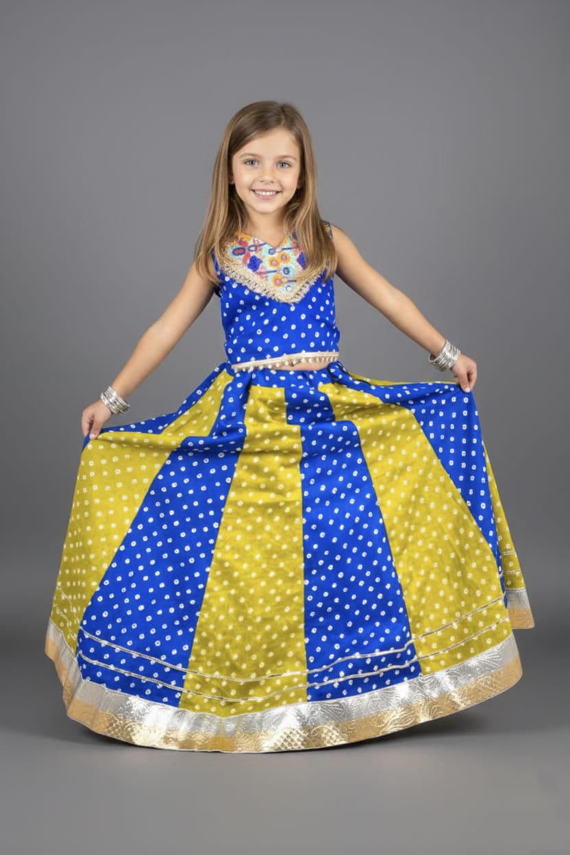 Blue & Yellow Bandhani Lehenga Choli