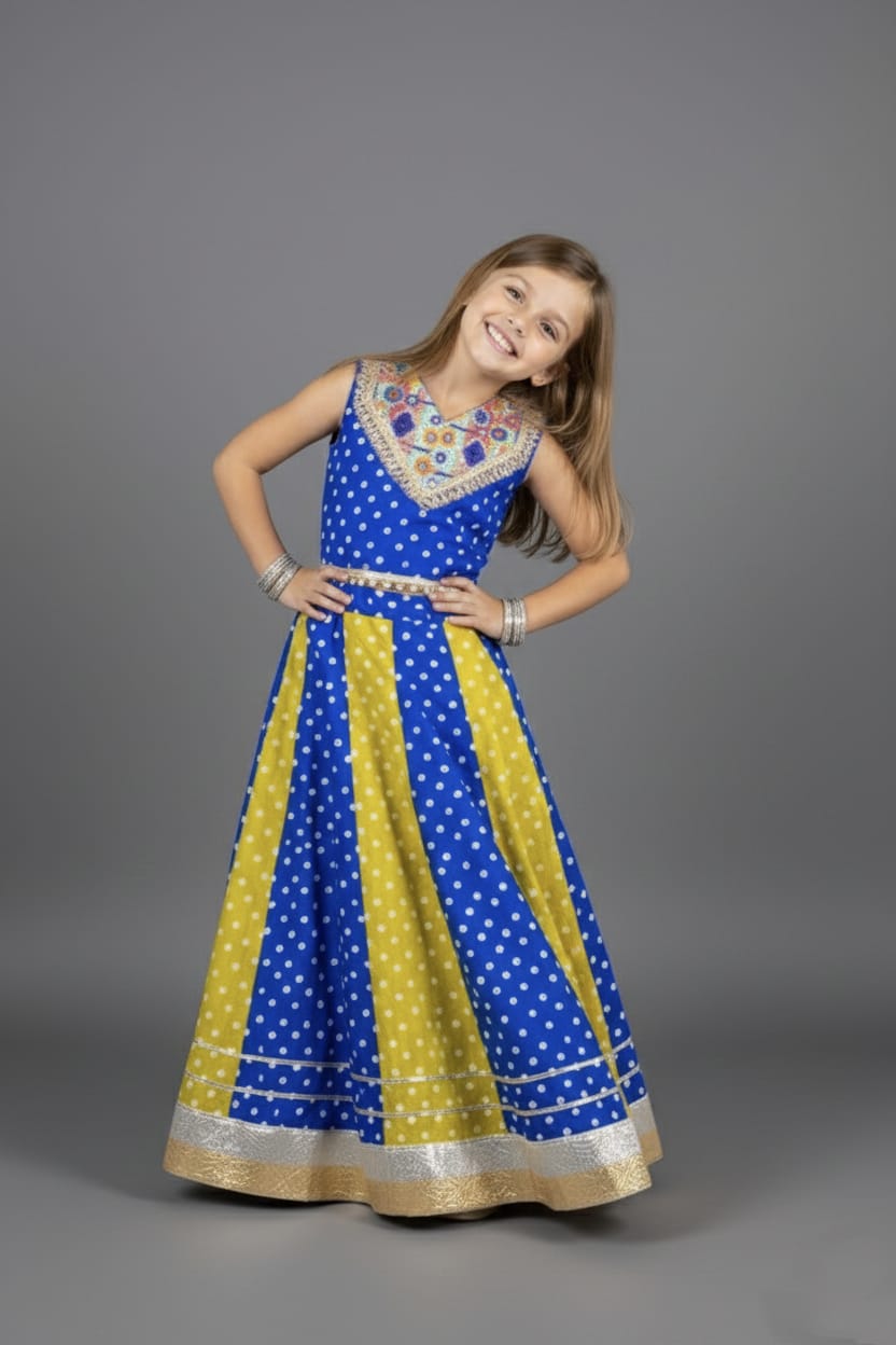 Blue & Yellow Bandhani Lehenga Choli