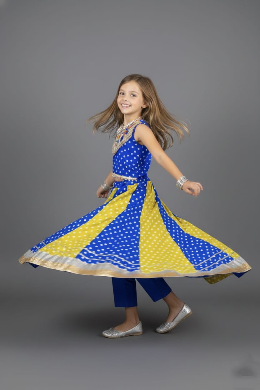 Blue & Yellow Bandhani Lehenga Choli