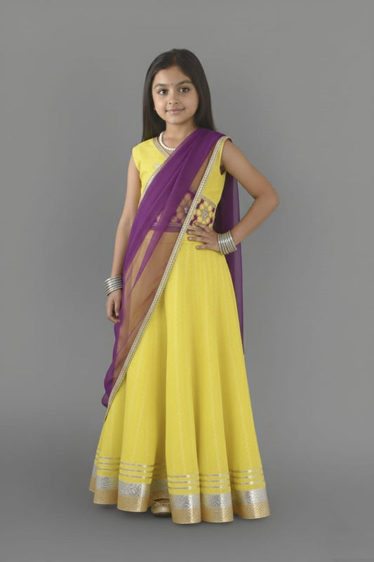 Sunshine Yellow & Purple Embroidered Lehenga Choli Set