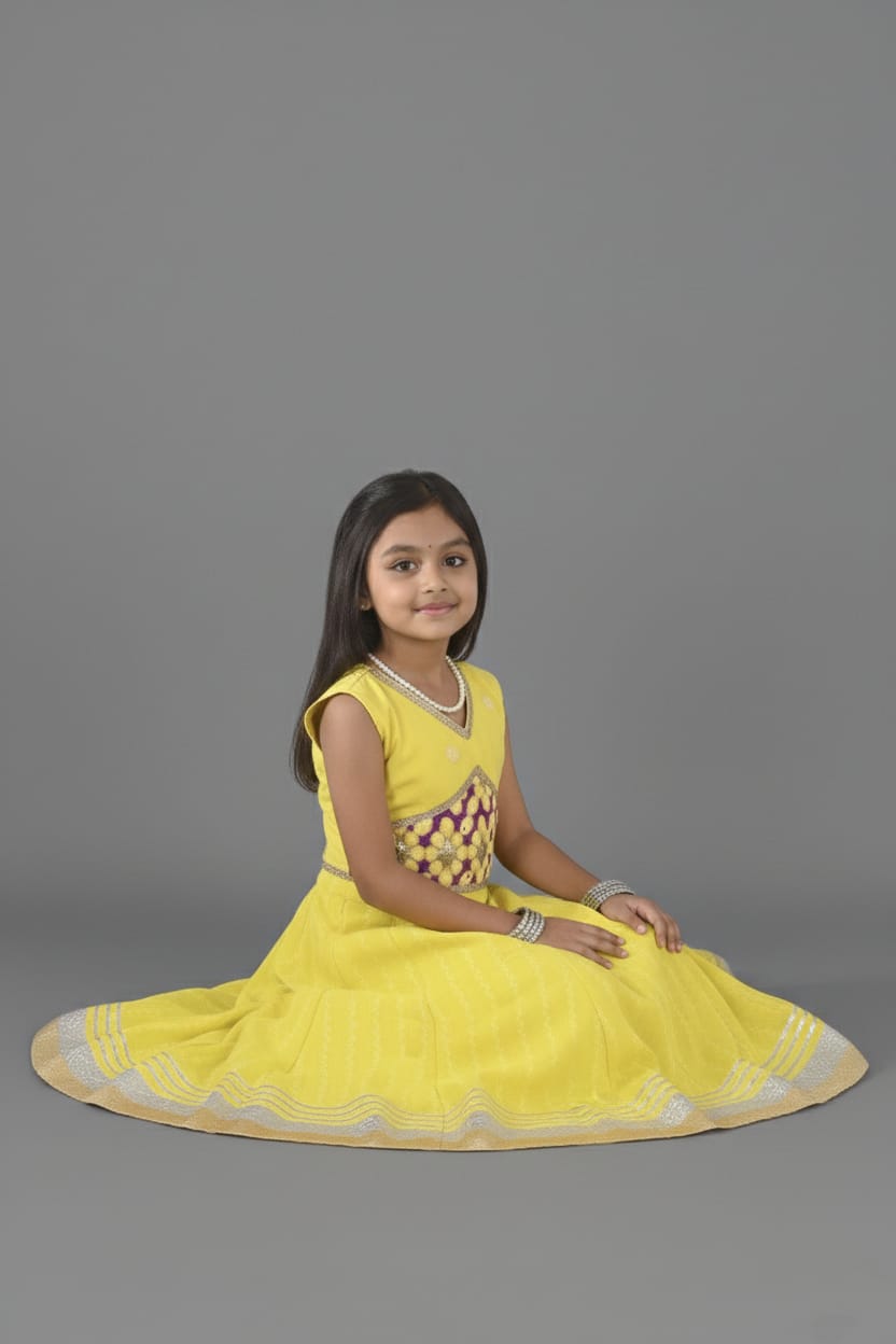 Sunshine Yellow & Purple Embroidered Lehenga Choli Set